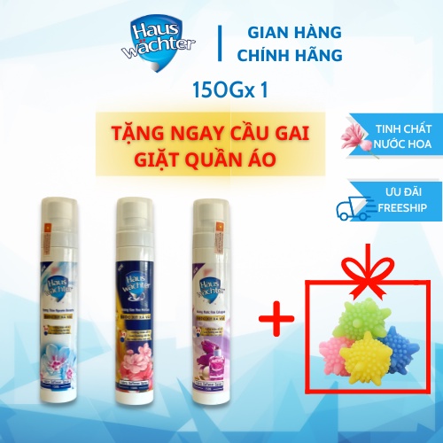 Xả vải khô, xịt thơm quần áo tinh dầu nước hoa lưu hương lâu Hauswachter 150ml TẶNG KÈM Bóng giặt cầu gai, giặt quần áo