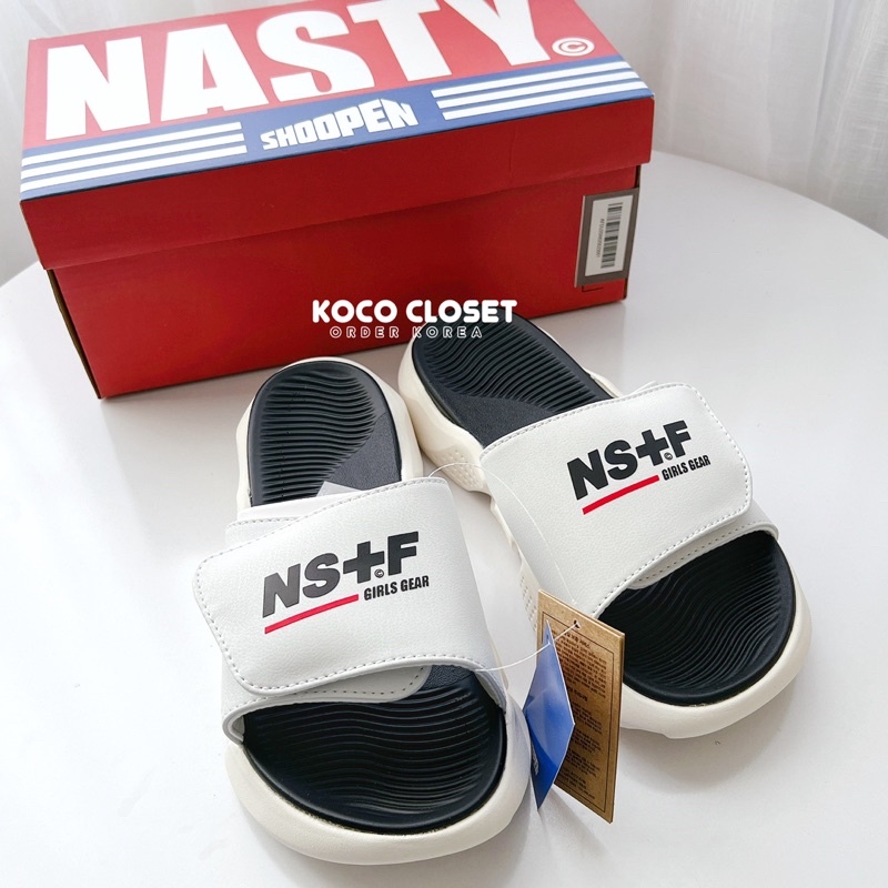 Dép Shoopen quai ngang dán Nasty Kick Màu Trắng