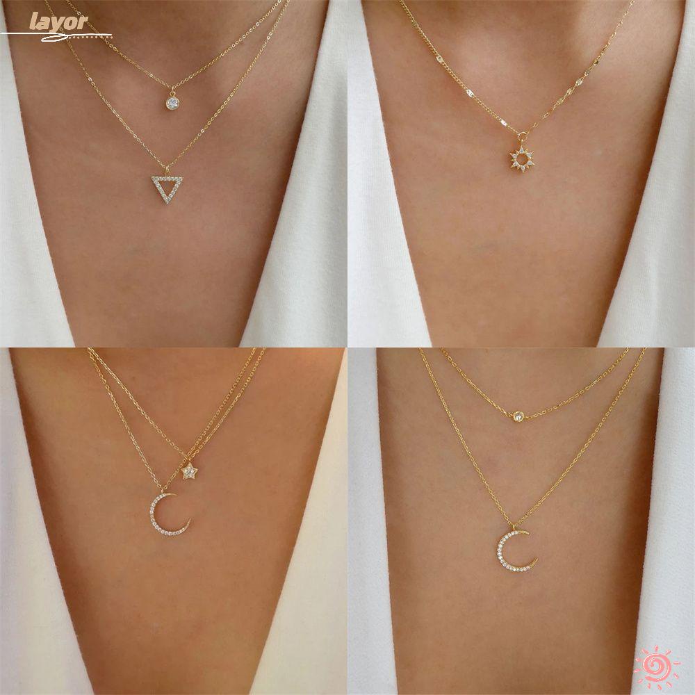 Vòng cổ Mặt Tam Giác Dành Cho Nữ|Khuyên Tai Mặt Trăng Và Ngôi Sao Nhiều Màu Sắc Thanh Lịch