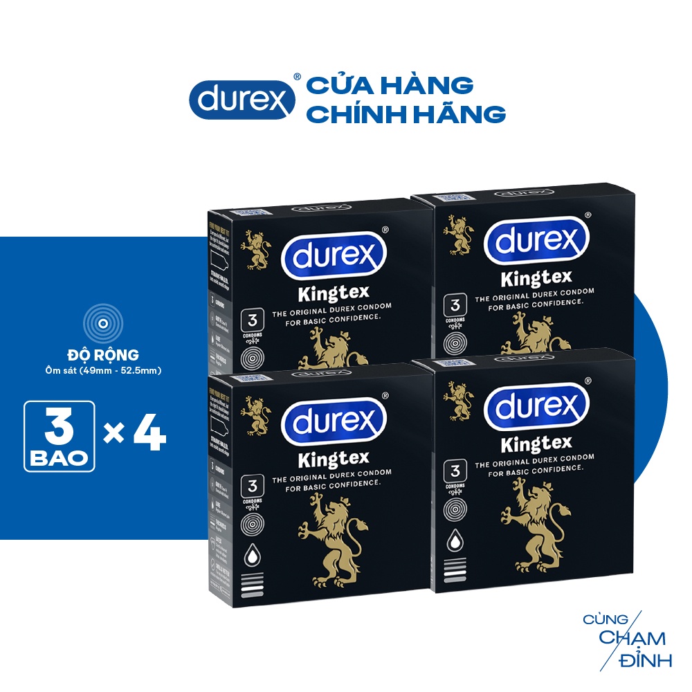 Bộ 4 hôp bao cao su Durex Kingtex ôm sát, bôi trơn (size 49mm, 3 bao/hộp)