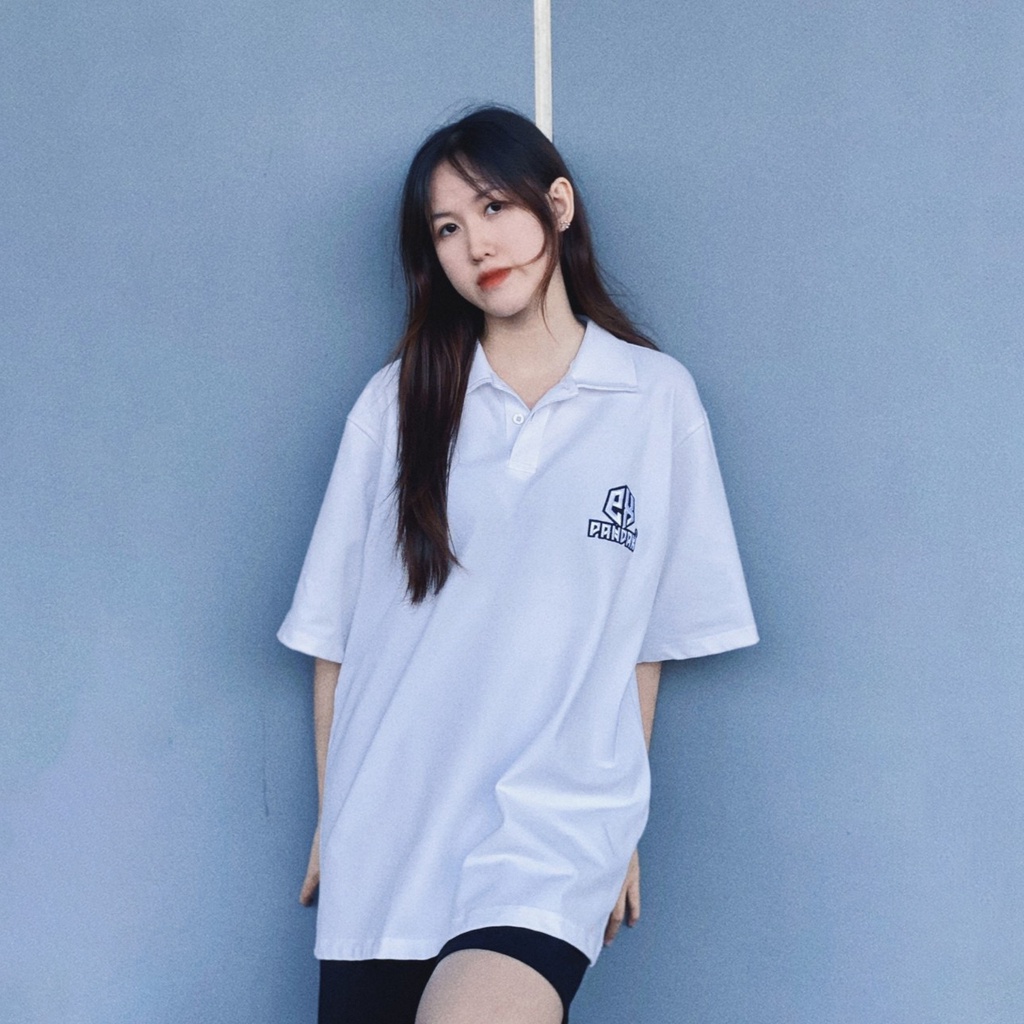 Áo polo nam nữ oversize PANDAX đen trắng, tee có cổ unisex cộc tay