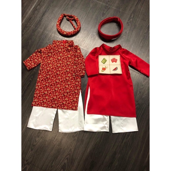 Áo dài cho bé thiết kế Hoa mai, bánh, dưa hấu, bao lixi kèm nón