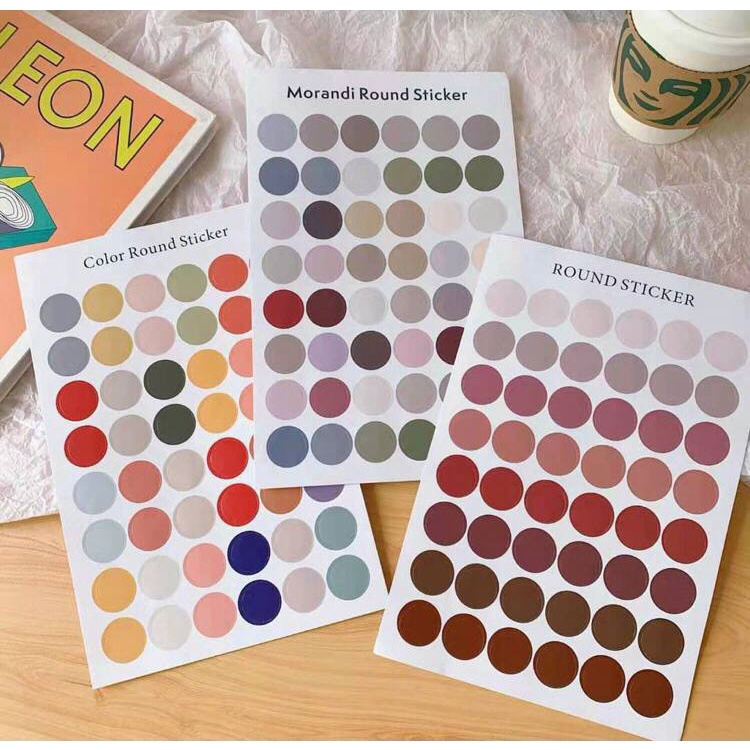 1 tờ 48 Sticker tròn dán note, dán tranh vải, poster decor bàn học, đánh dấu tài liệu