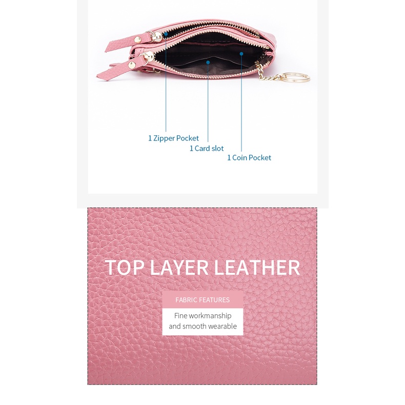 Ví Da Thật Đa Năng Có Khóa Kéo Thiết Kế Trẻ Trung Hợp Thời Trang Cho Bạn Gái