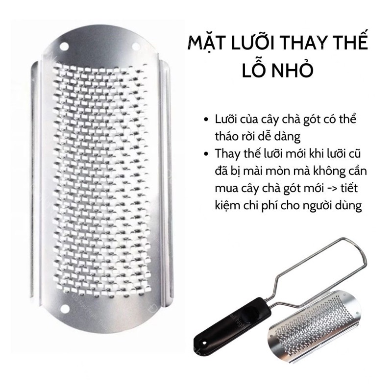 Chà gót inox bản to chắc chắn có thể tháo thay lưỡi