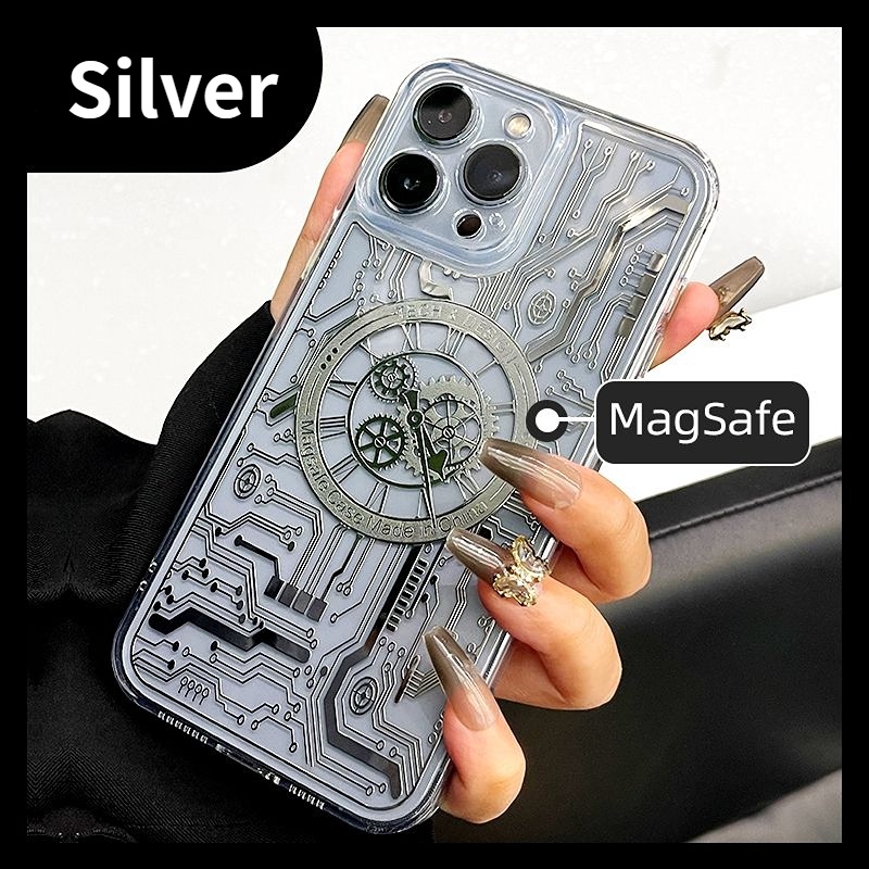 Ốp Điện Thoại TPU Trong Suốt Họa Tiết Đồng Hồ 3D Từ Tính Chống Sốc Cho iPhone 14 13 12 Pro Max 13 12 Pro
