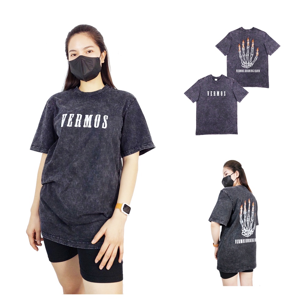 Áo Thun Wash Xám Local Brand Vermos Burning Hand Form Rộng Tay Lỡ Unisex Nam Nữ 100% Cotton Premium