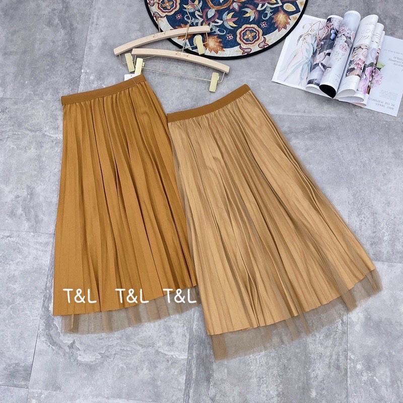 Chân váy xếp ly dài mặc được 2 mặt hàng QC L1