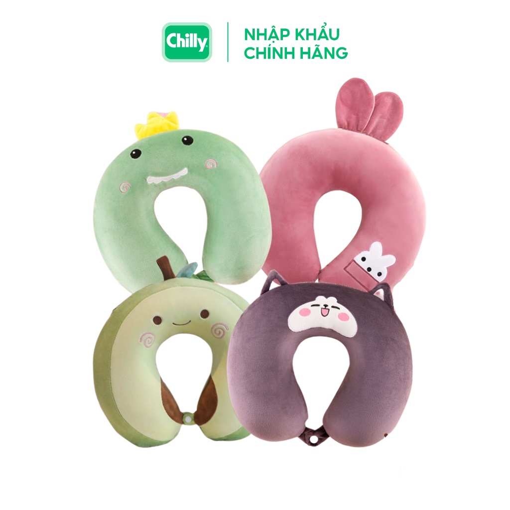 Gối kê cổ chữ U hình con thú đáng yêu màu pastel bông mềm mại chống mỏi cổ vai gáy phù hợp làm việc văn phòng