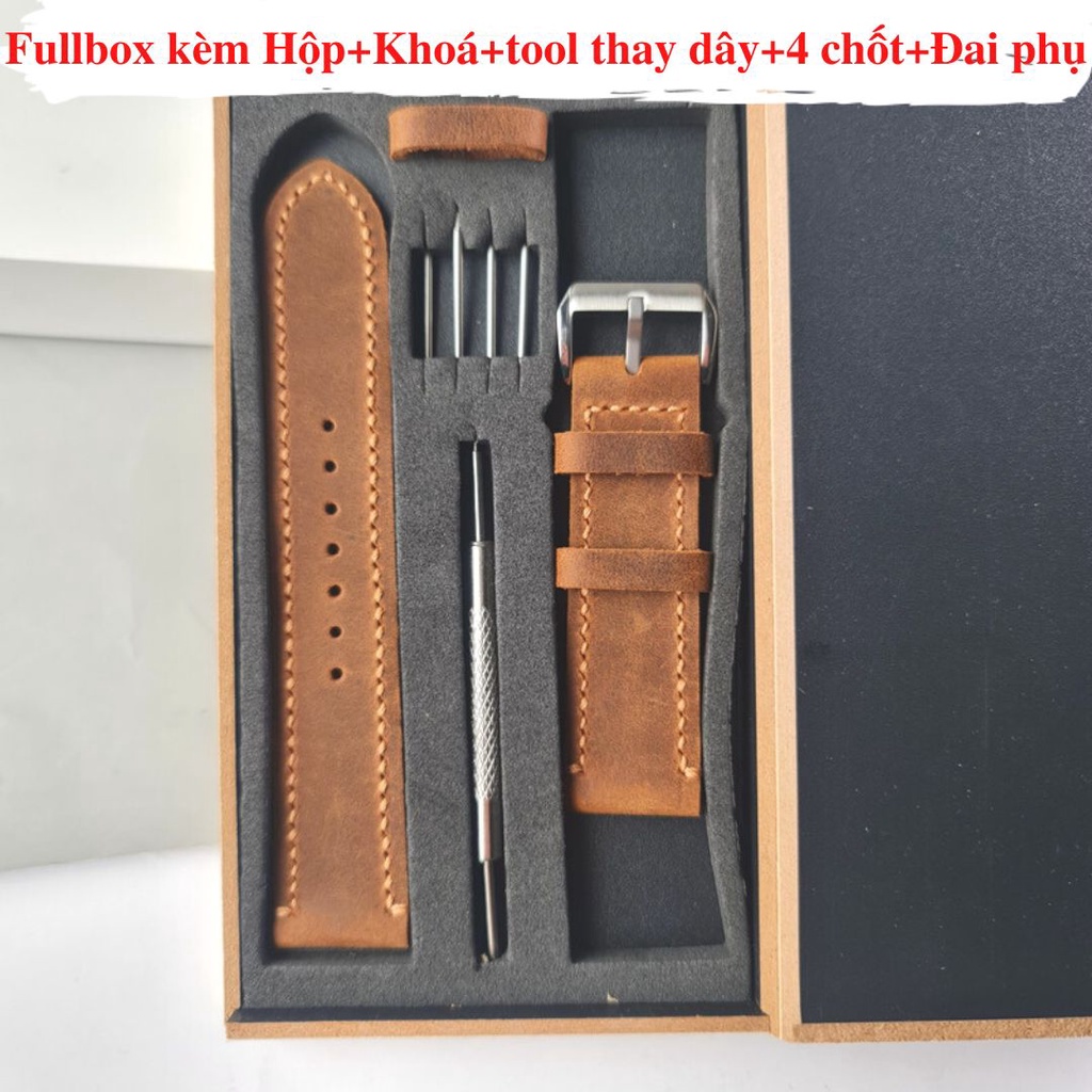 Dây da đồng hồ Wemoda chất liệu da sáp nâu đất M5 size 18mm,19mm,20mm,21mm,22mm,24mm tương thích đồng hồ apple watch