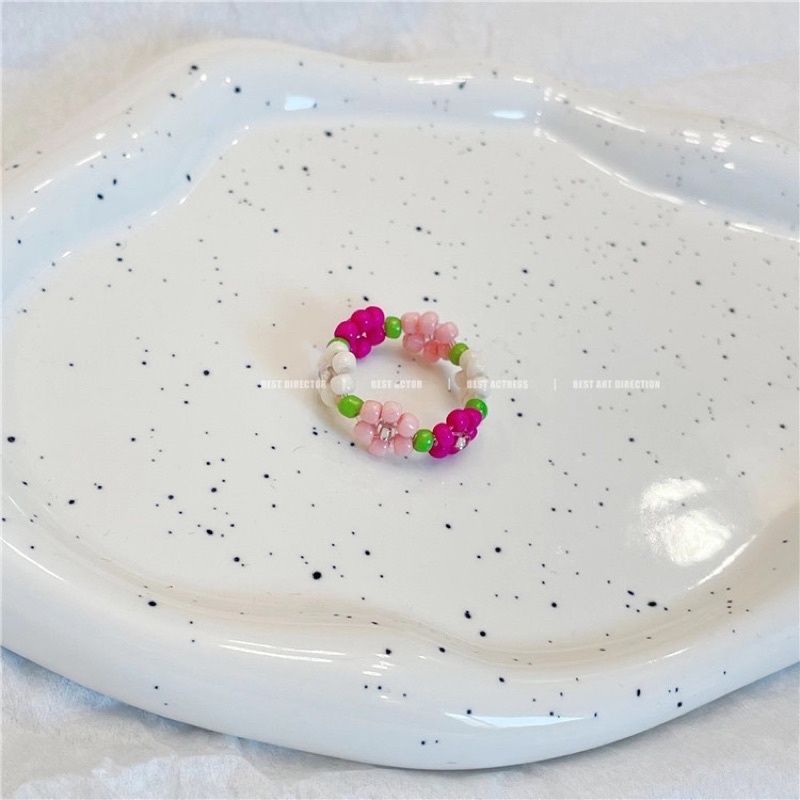 Phụ kiện nhẫn hạt cườm màu hồng pastel