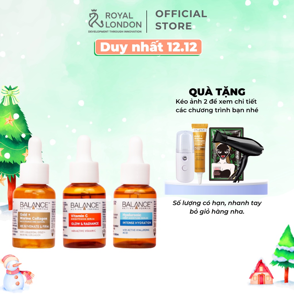 Bộ 03 serum sáng da, dưỡng ẩm và ngăn ngừa lão hóa Balance Active Skincare The Mighty Three (3x30ml)