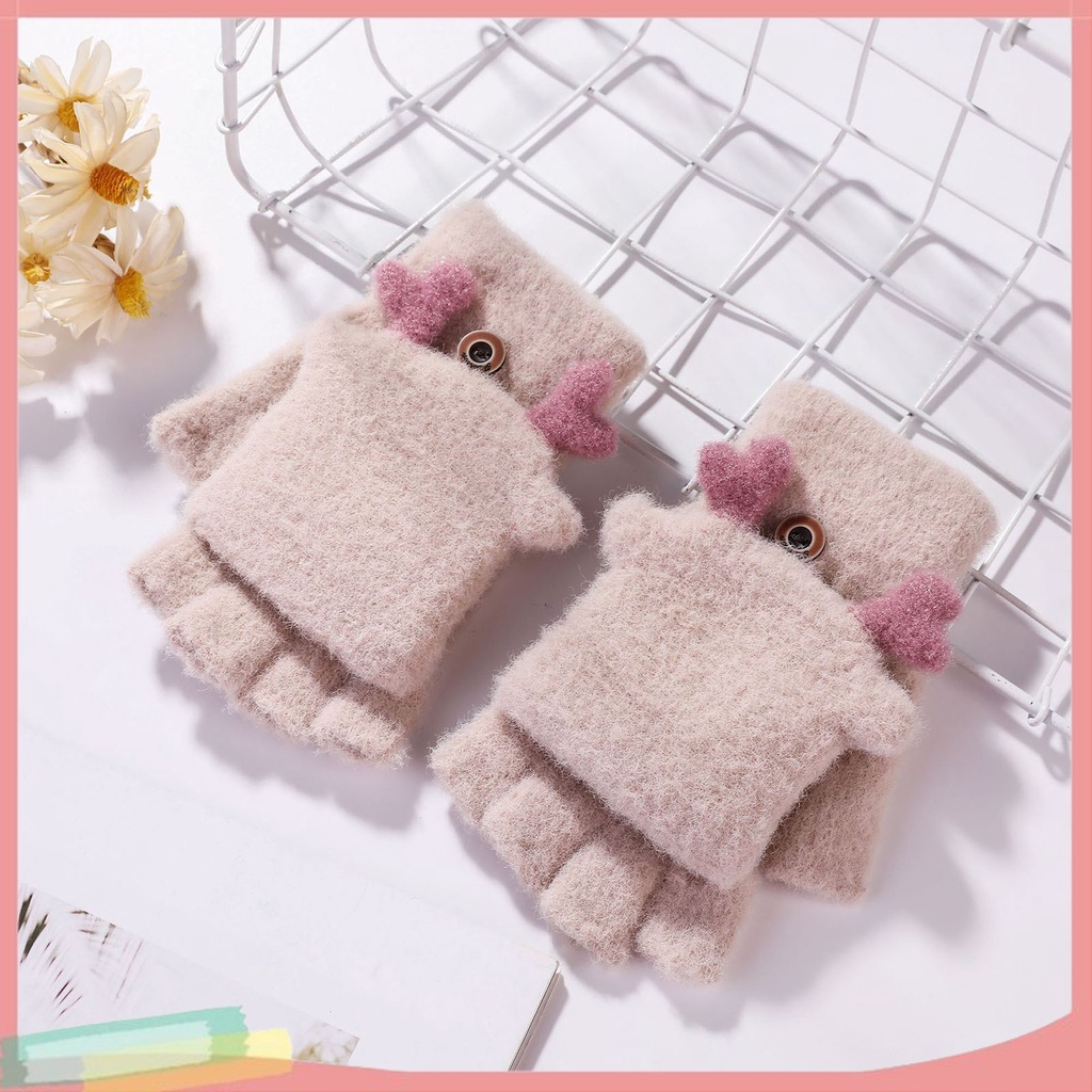 Găng tay chống lạnh thiết kế hở ngón hoạt hình dễ thương
