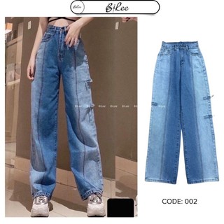Quần jean ống suông wash hai màu ombre mã 002, kèm ảnh thật chi tiết