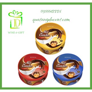 Kẹo cứng rosha hỗn hợp 120g - hộp sắt tròn