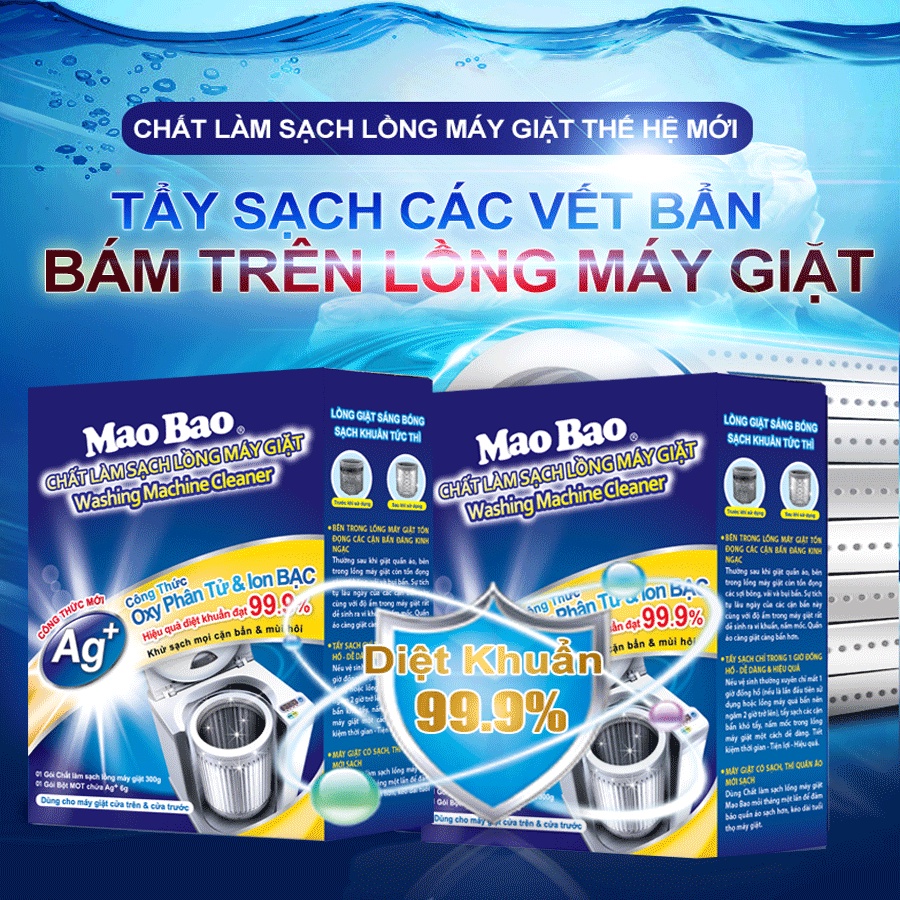 Combo 4 Hộp Chất Vệ Sinh Lồng Máy Giặt 306g + Tặng 1 Chai Nước Giặt 200g