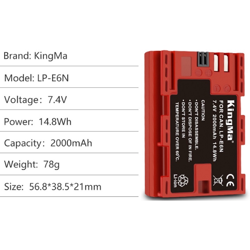Bộ Pin + Sạc Đôi Kingma/ LP-E6NH Chính Hãng. Bảo Hành 12 Tháng....