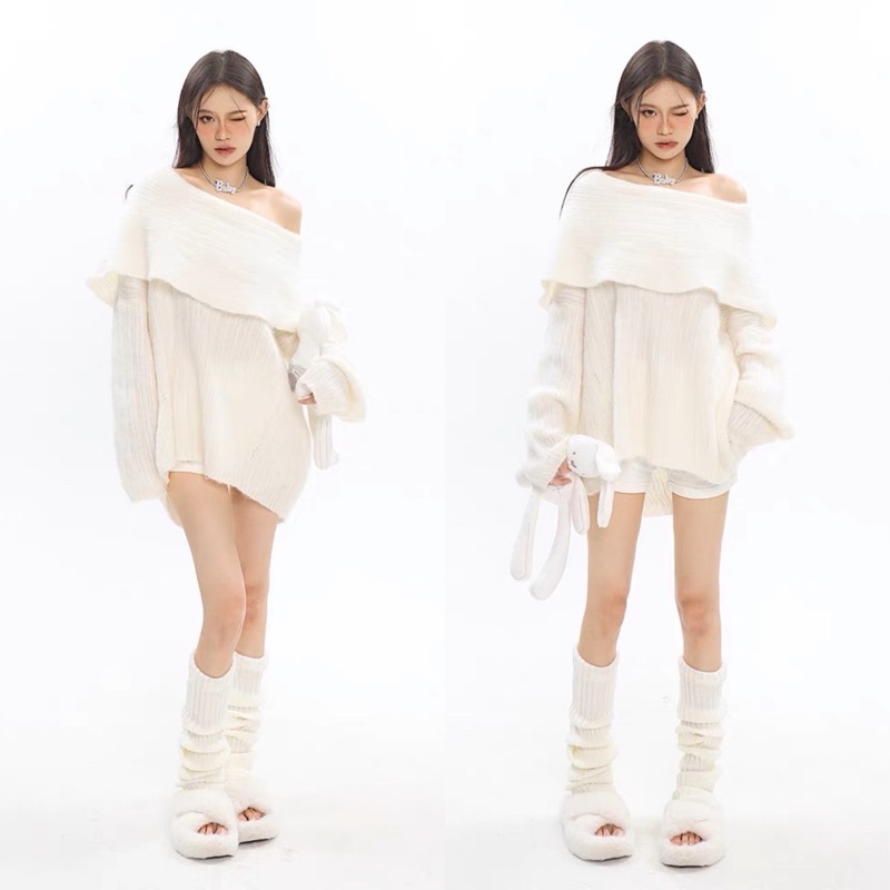 Áo Len Tay Dài Kiểu Hở Vai