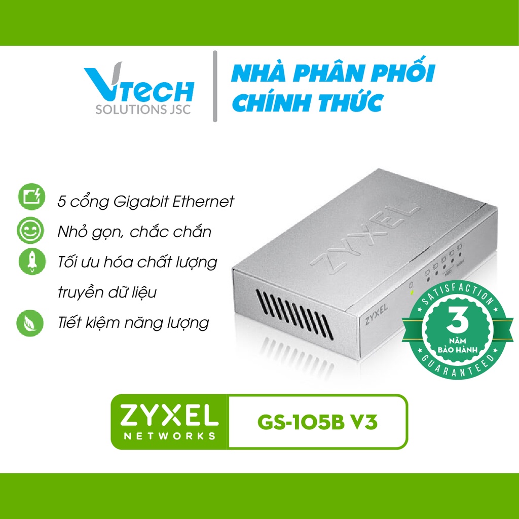 Bộ Chia Mạng 5 cổng Zyxel GS-105B v3 Webmanaged Switch VTech - Hàng chính hãng