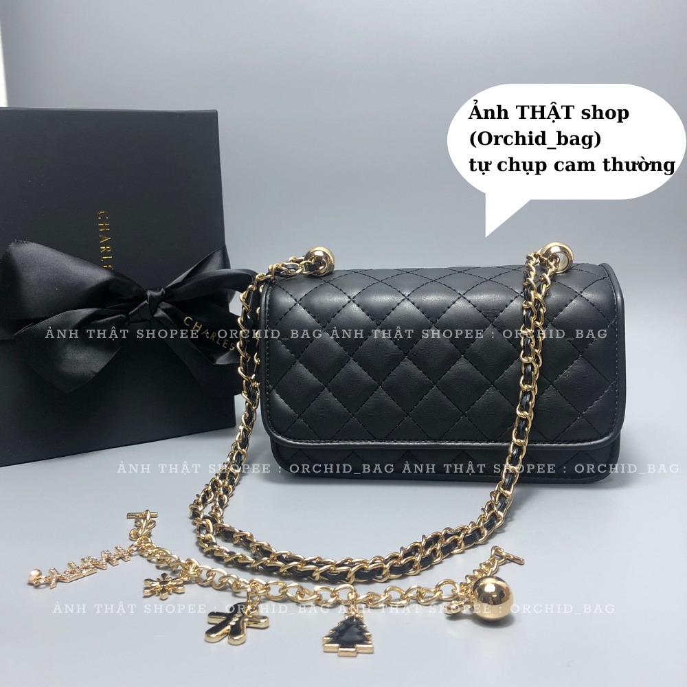 Túi đeo chéo đeo vai CNK xuất dư kèm charm giáng sinh túi da PU trần trám mềm nhẹ full box tem tag