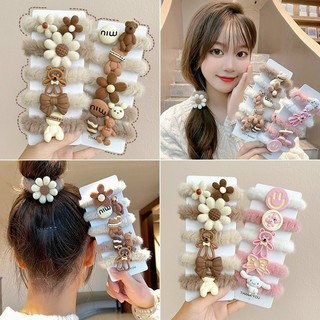 Vĩ 5 buộc tóc lông phối gấu nâu hottrend