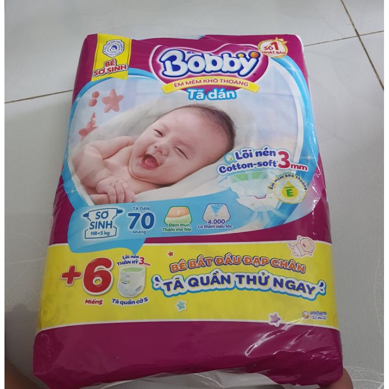 Tã dán sơ sinh Bobby XS 70 (+6 miếng tã quần)
