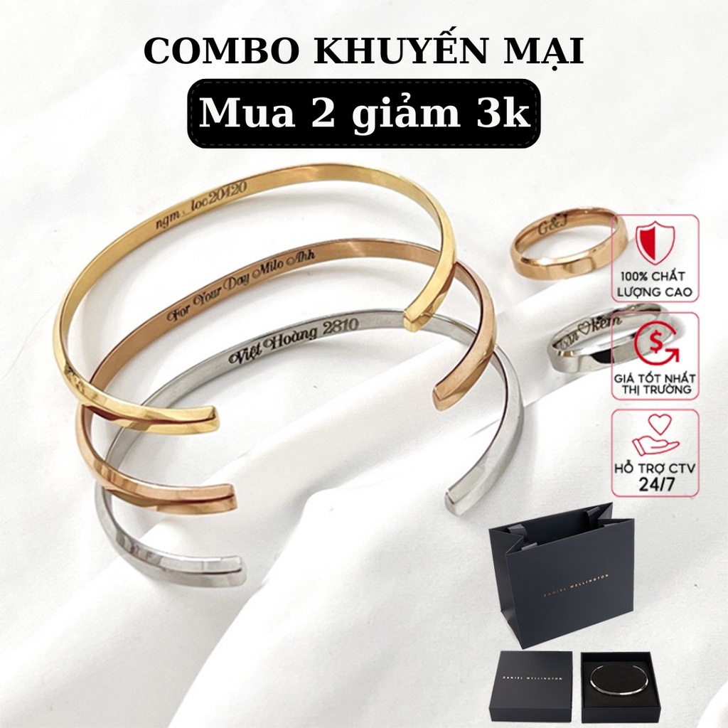 Vòng tay DW cuff unisex nam nữ - Vòng Tay,lắc tay đôi tình yêu, vòng tay titan không gỉ-Khắc tên theo yêu cầu