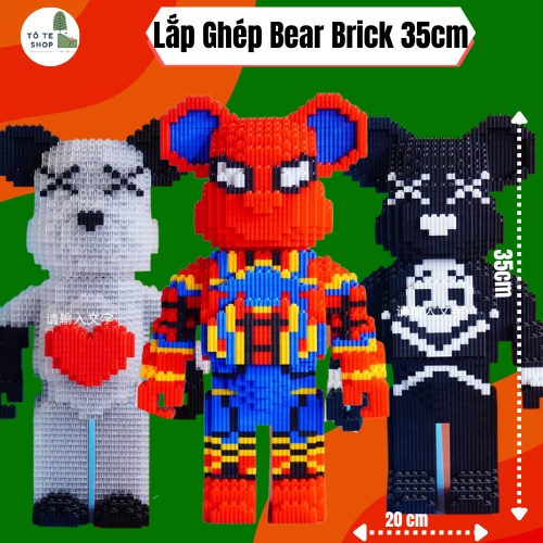 Bộ lắp ghép gấu Bearbrick size 35,37cm, tặng kèm búa, mô hình tượng gấu Bearbrick cỡ nhỏ 32cm