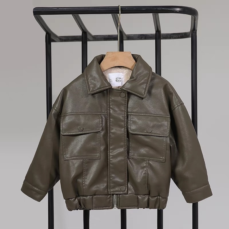 (A.K Shop) Áo da lót lông cho bé trai dáng bomber dáng hàn quốc hàng Quảng Châu loại 1