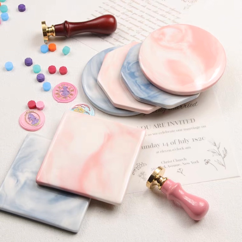 Tấm Lót Bằng Gốm Ceramic Pad Màu Pastel Đế Đổ Sáp Sealing Wax Đóng Dấu Niêm Phong Thư Quà Trang Trí Thiệp Sổ Tay bà