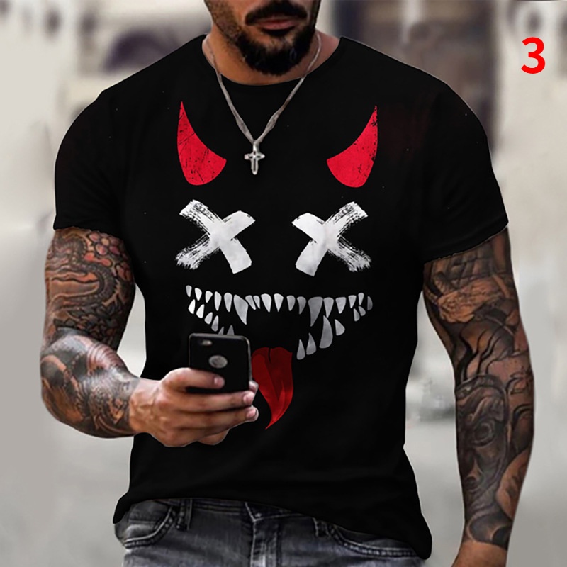 Áo Thun Tay Ngắn Dáng Rộng In Hình Mặt Cười 3D Phối Màu Độc Đáo Thời Trang Cho Nam XXS-6XL