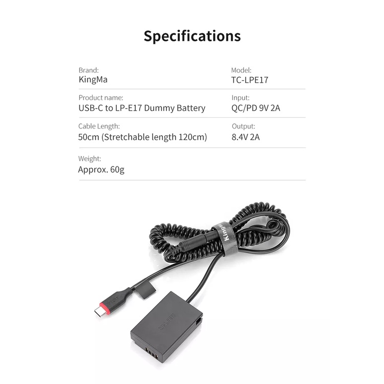 Dummy Type-C LP-E17 | Pin giả pin ảo pin dummy battery DC Coupler dummy LPE17 E17 cho CANON M3 M5 750D 760D 8000D 200D
