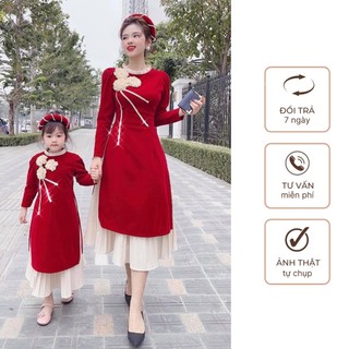 Set áo dài tết mẹ bé, áo dài cách tân