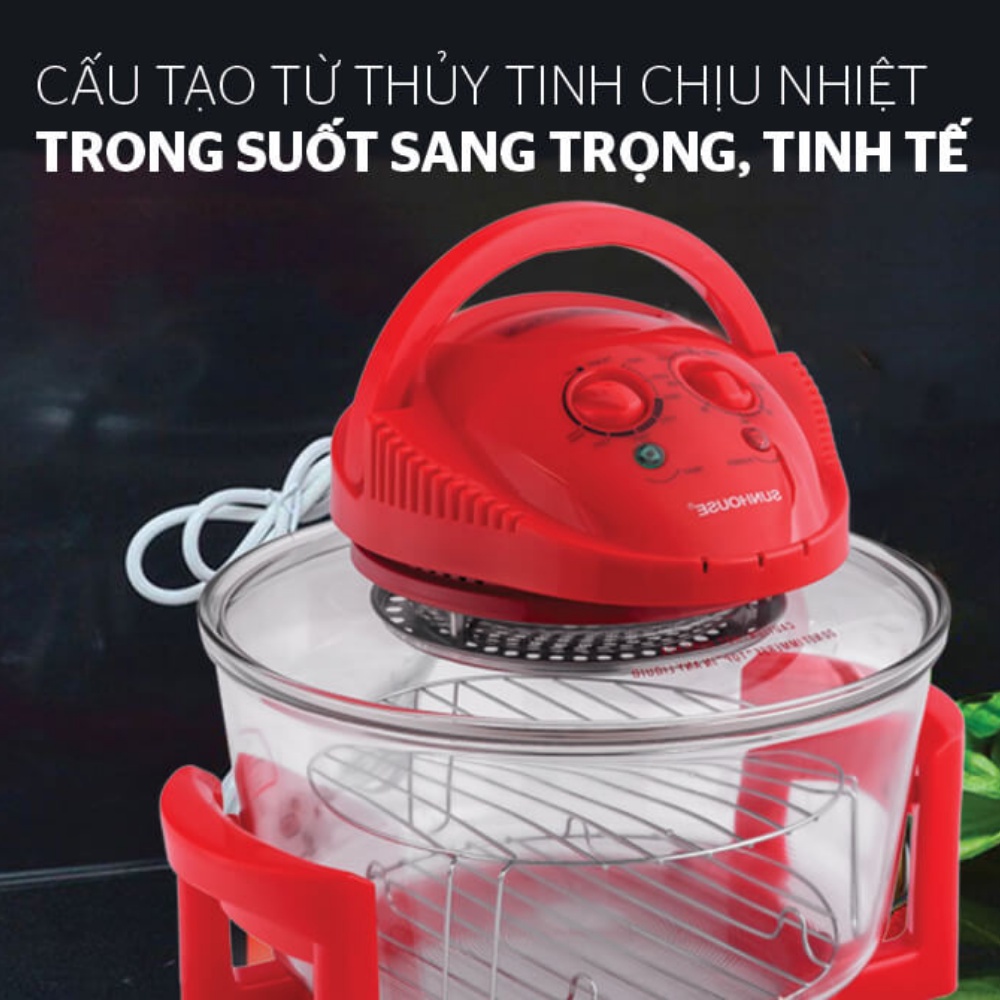Lò Nướng Thủy Tinh Sunhouse SH416 - Dung Tích 12L, 6 Chế Độ Nướng, Nướng Nhanh, Kính Thủy Tinh Chịu Lực Chịu Nhiệt
