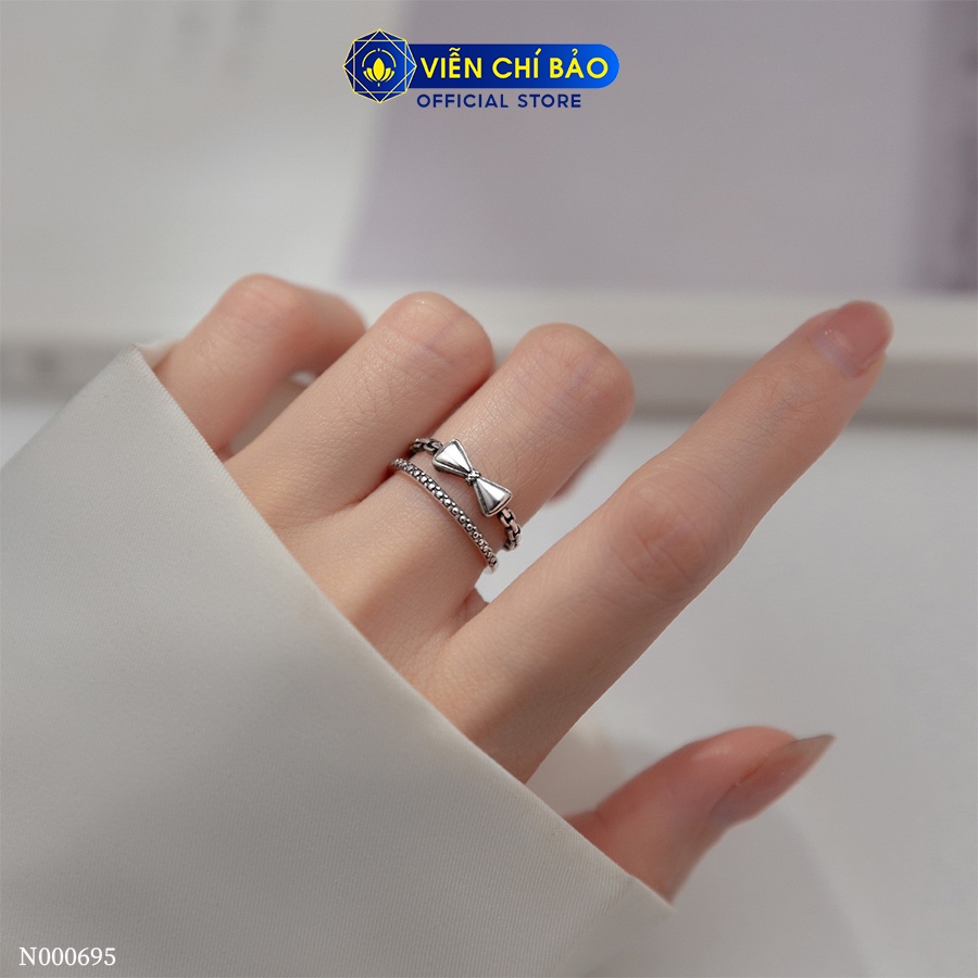 Nhẫn bạc nữ hình nơ 1 hàng bi chất liệu bạc 925 thời trang phụ kiện trang sức Viễn Chí Bảo N000695