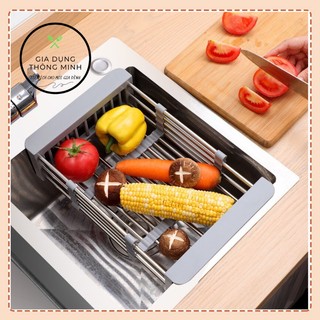 Kệ rổ gác bồn rửa chén bát đĩa inox, khay đa năng để chậu rửa chén - rổ kệ inox đa năng co giãn