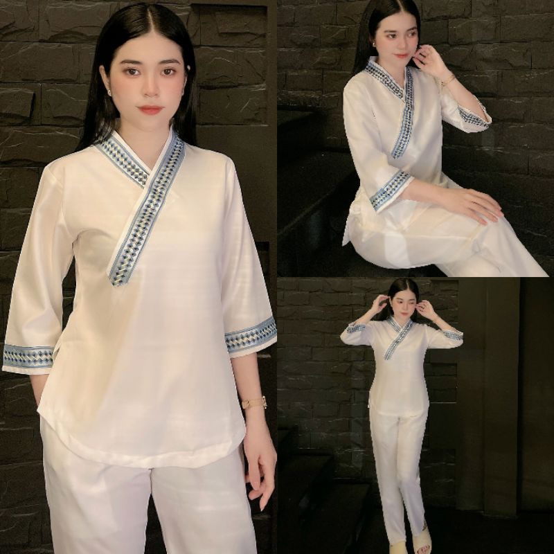 Đồ lam đi chùa chéo nhật cotton lụa Ý đủ màu