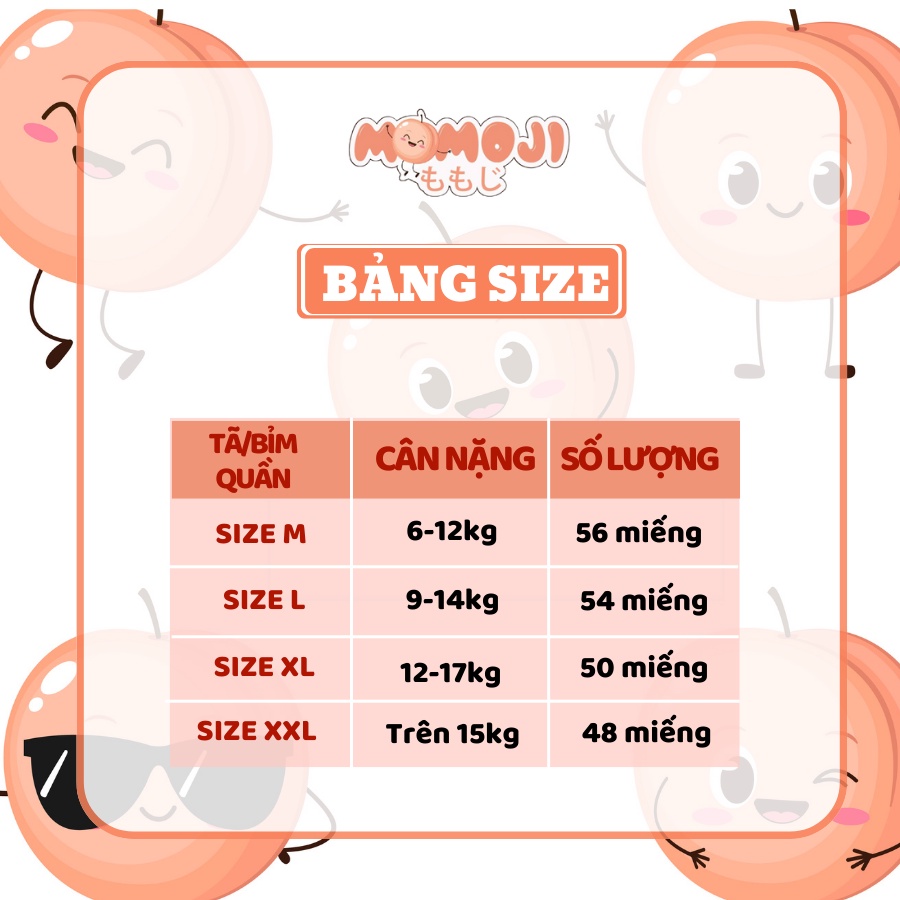 Tã Bỉm Quần Momoji Siêu thấm hút mẫu dùng thử tách miếng M56/L54/XL50/XXL48