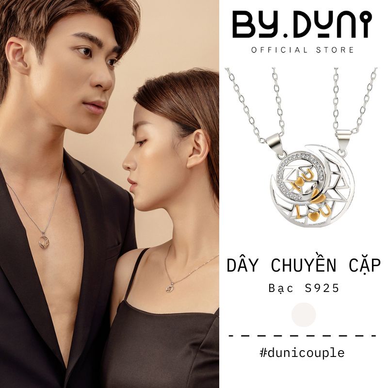 Dây chuyền bạc cặp đôi nam nữ, vòng cổ cặp bạn thân chất liệu bạc 925 đính đá hình MẶT TRĂNG By.duni