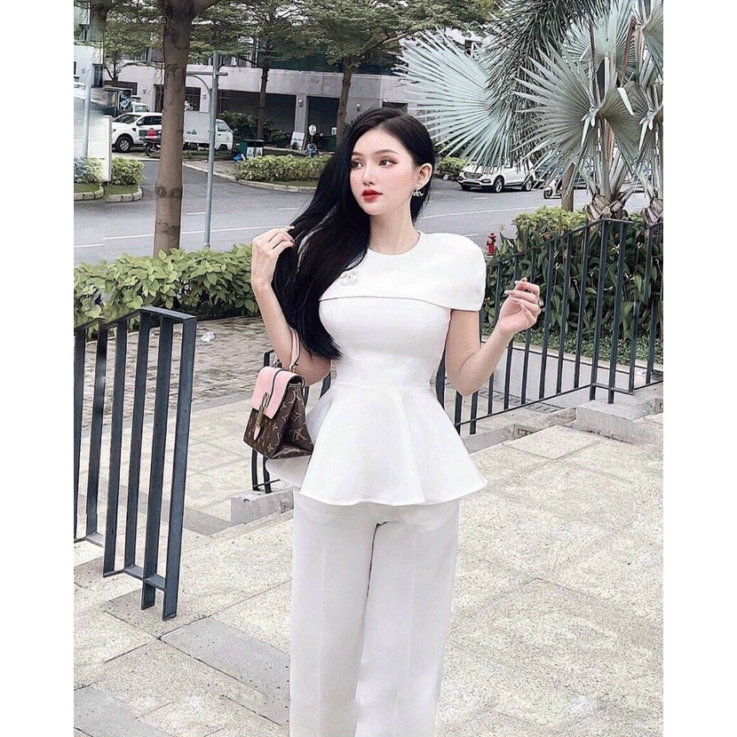 [12.12 Sales Freeship] Set bộ đồ nữ thiết kế quần dài, set áo pelum cổ tròn kèm tang 2 màu trắng đen sang trong mtb