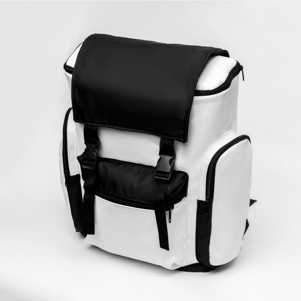 Balo Chất Liệu Da Đi Học Đi Chơi Unisex Chống Nước Backpack Gonz Màu Trắng Đen - Balo 10