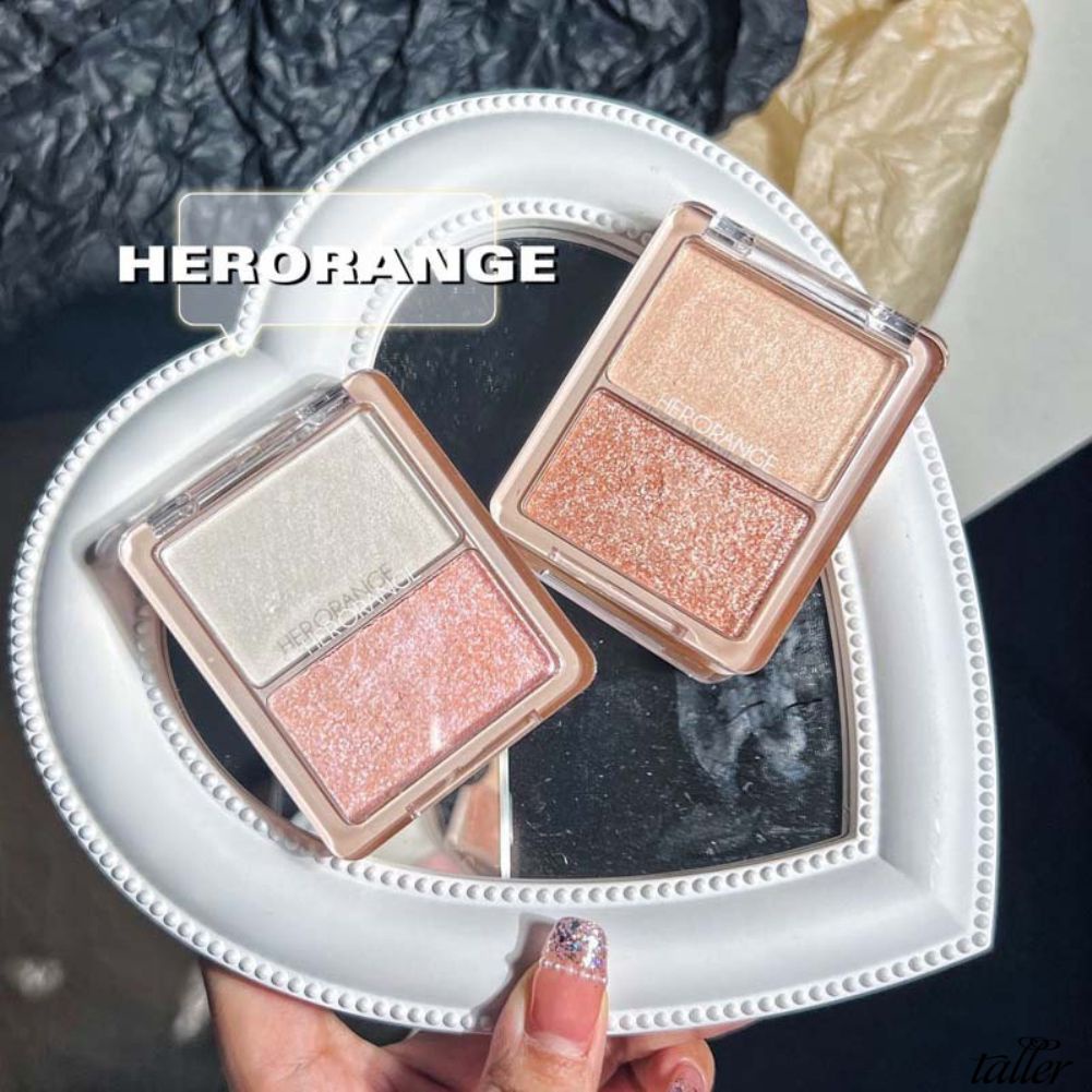 ✧Ready Stcok Herorange Phấn Highlight Hai Màu Đèn Flash Vỡ Phấn Má Tạo Khối Làm Nổi Bật Phấn Má Làm Sáng Da Mặt Tất Cả Trong Một Phấn Trang Điểm Làm Nổi Bật Kim Cương Ánh Ngọc Trai