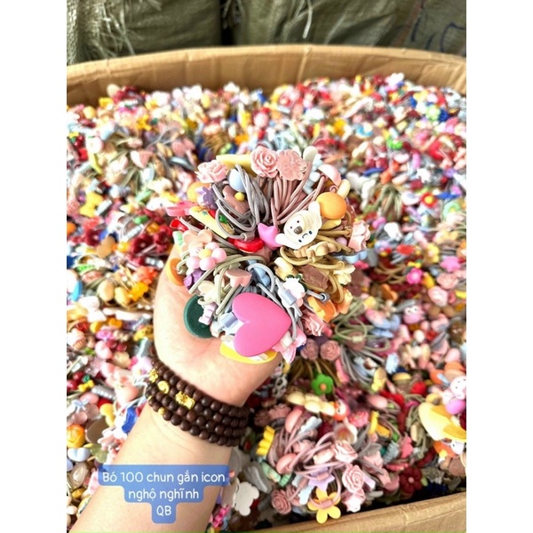 Bó 100 chun tóc dính icon hoạt hình hoa quả trẻ em