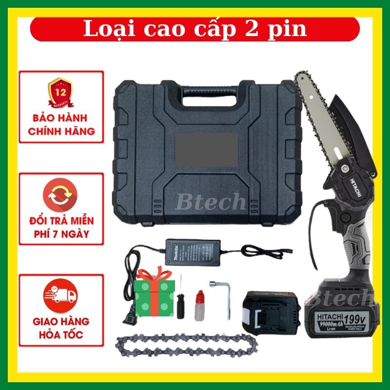 Máy cưa xích dùng pin cầm tay mini lưỡi cưa dài 6inch Hitachi 199V máy cưa gỗ cưa xích chạy pin Lõi đồng không chổi than