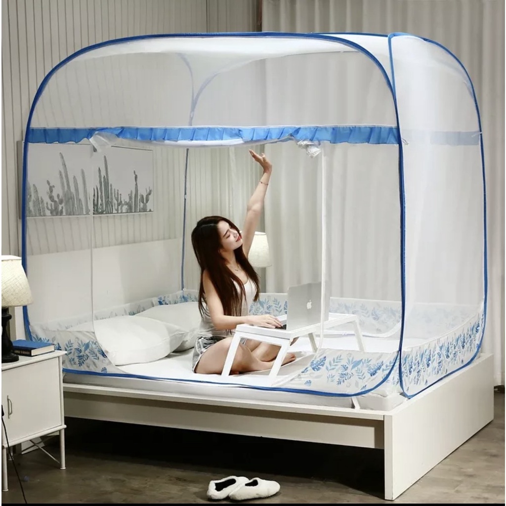 Màn Mùng Chụp Đỉnh Vuông Chân Viền 1m2/1m4/1m6/1m8/2m2 , Màn Gấp Vuông Viền Lụa Chống Muỗi Cao Cấp - Màn tự bung Anh Thu
