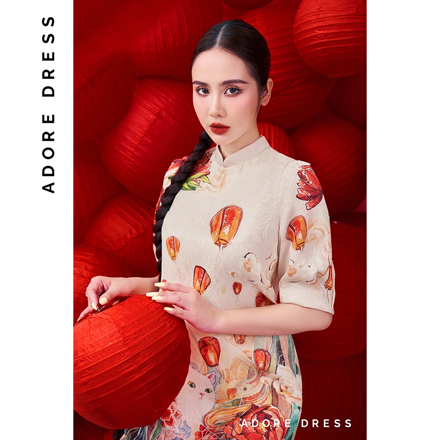 Áo dài Ngọc Liên Miêu phối quần xanh thiên thanh 2AD1009 ADORE DRESS