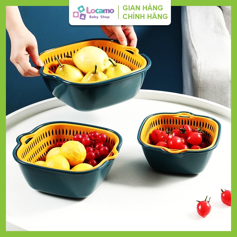 Rổ nhựa chữ nhật đựng đồ kèm chậu Set 6 món rổ và chậu tiện lợi đựng rau ăn lẩu hoa qua