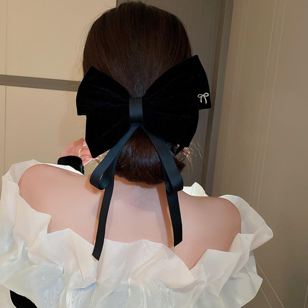 Kẹp Tóc Nơ Ruy Băng Nhung Phong Cách Retro Dễ Thương Cho Nữ
