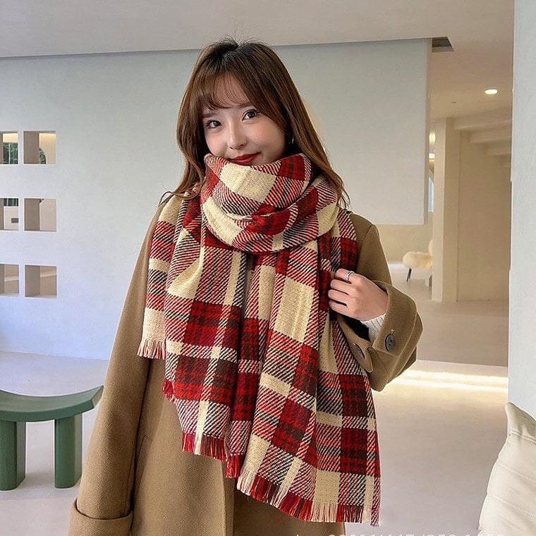 Khăn Quàng Cổ Nam Nữ Caro Vintage Đỏ – Khăn Choàng Len Dạ Lông Thỏ Mềm Mịn, Ấm Áp | Quà Tặng Noel & Tết – Khăn Đôi | BigBuy360 - bigbuy360.vn