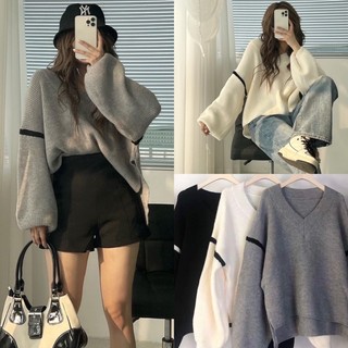 Áo len cổ tim phối viền lạ mắt